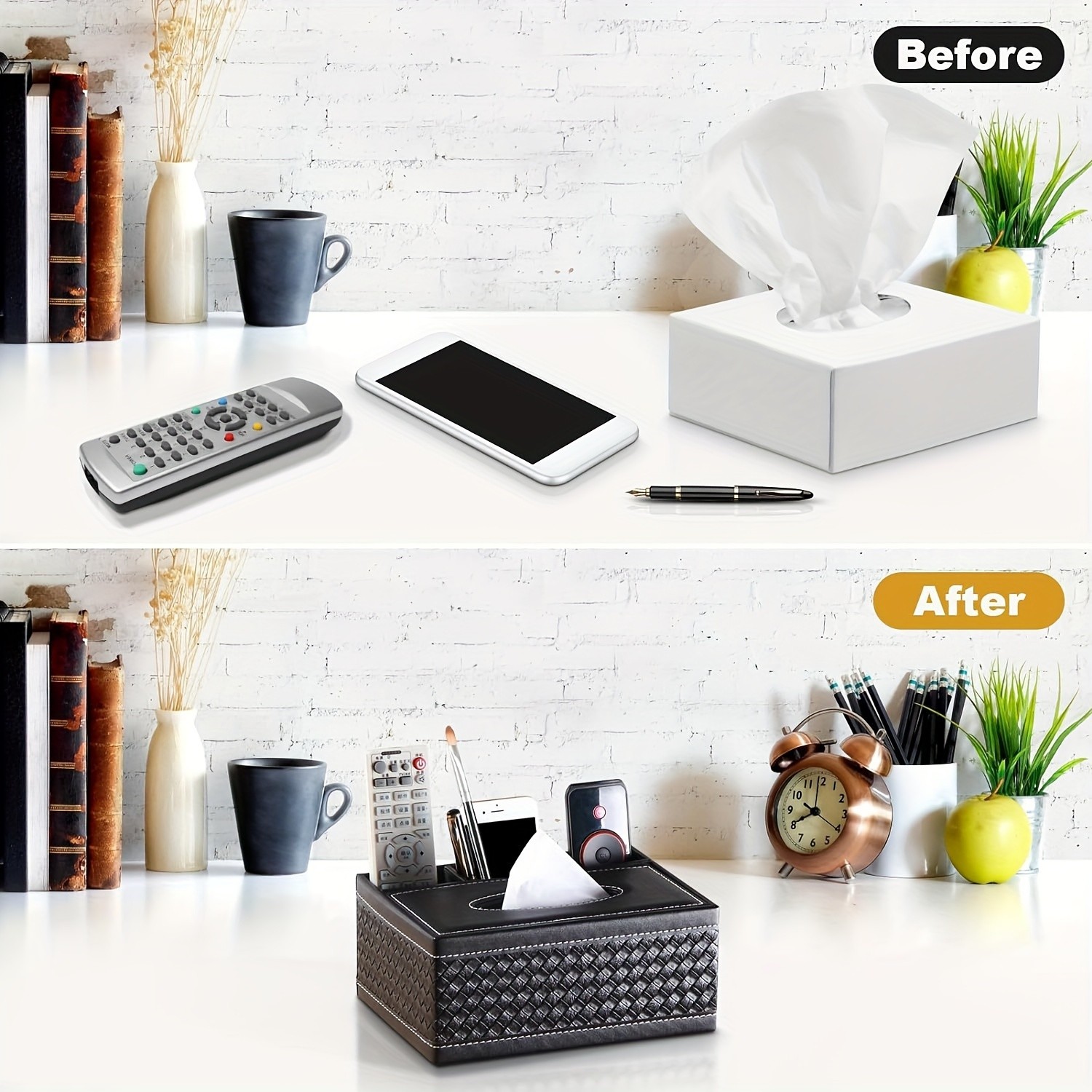 LDQ Multi-Functional Faux Leather Tissue & Storage Box – 4-Compartment Organizer for Remotes, Napkins & Home Essentials