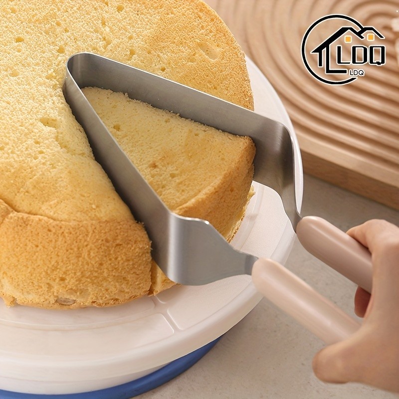 LDQ Stainless Steel Cake Slicer & Server – Triangular Transfer Tool with Ergonomic Handle for Parties, Weddings & Daily Baking