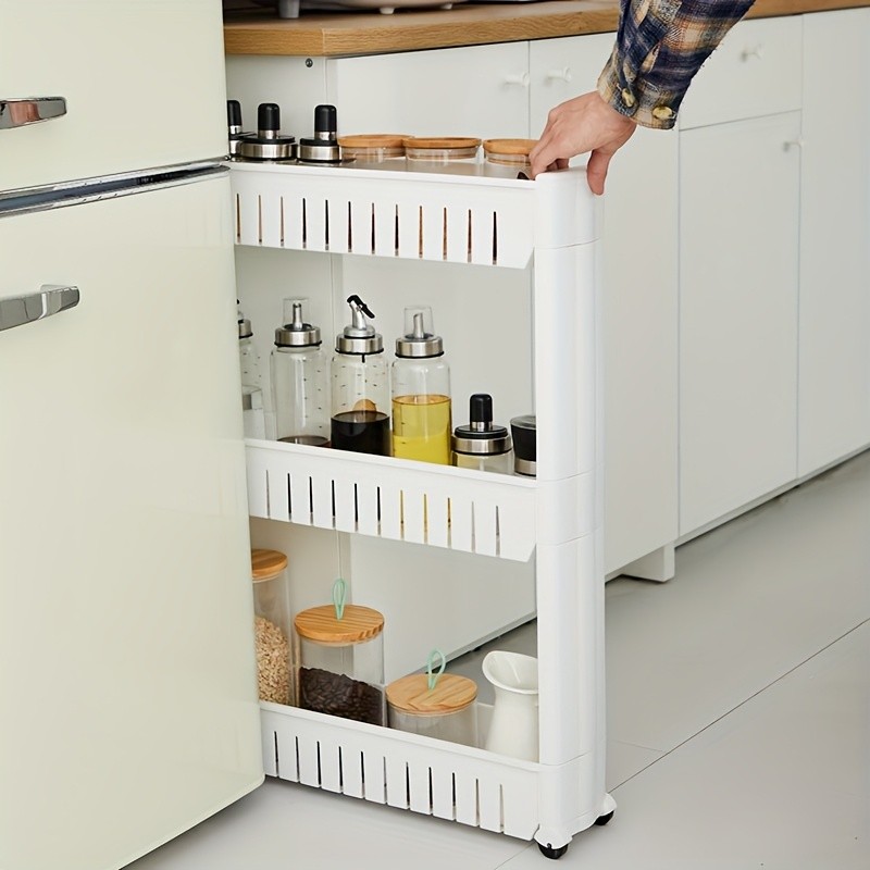LDQ 3-Layer Super Narrow Refrigerator Gap Organizer – Free-Standing Slim Trolley Cart for Kitchen, Bathroom & Living Room Storage