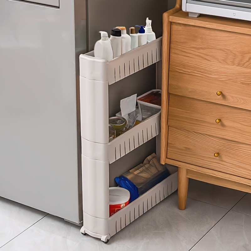 LDQ 3-Layer Super Narrow Refrigerator Gap Organizer – Free-Standing Slim Trolley Cart for Kitchen, Bathroom & Living Room Storage