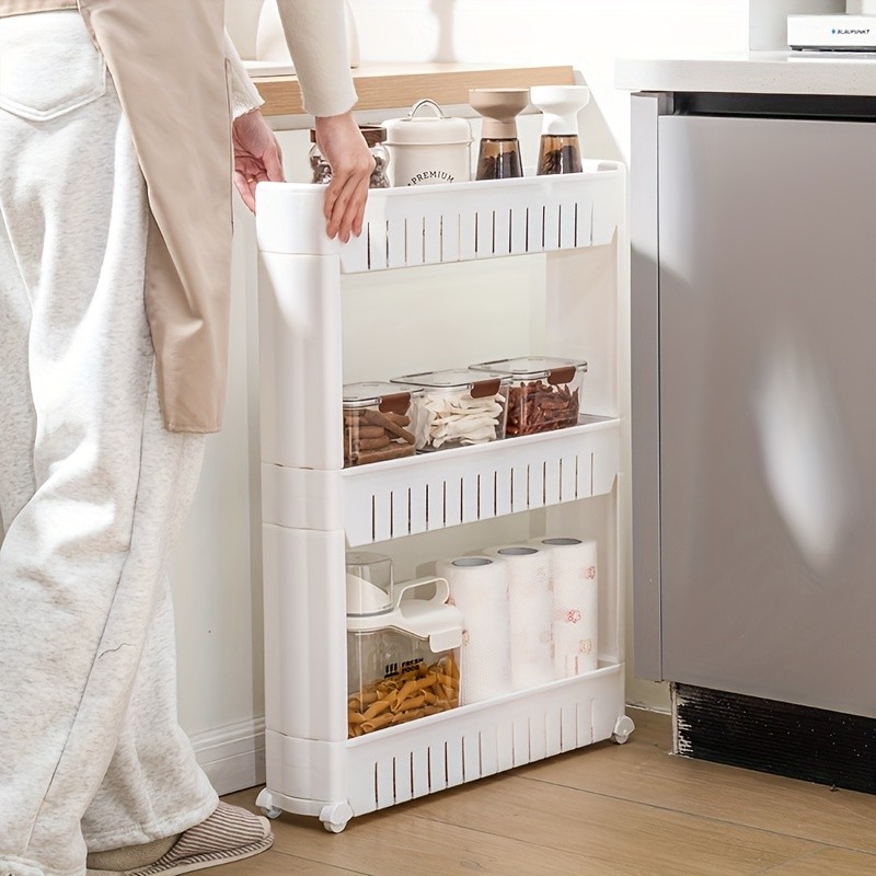 LDQ 3-Layer Super Narrow Refrigerator Gap Organizer – Free-Standing Slim Trolley Cart for Kitchen, Bathroom & Living Room Storage