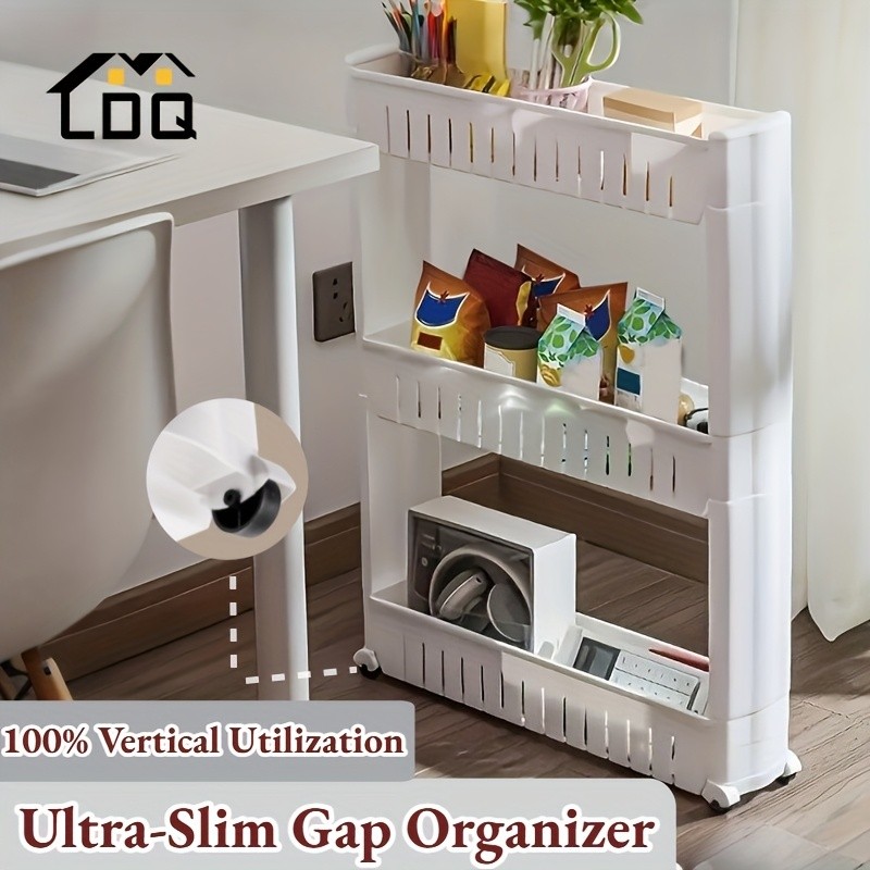 LDQ 3-Layer Super Narrow Refrigerator Gap Organizer – Free-Standing Slim Trolley Cart for Kitchen, Bathroom & Living Room Storage