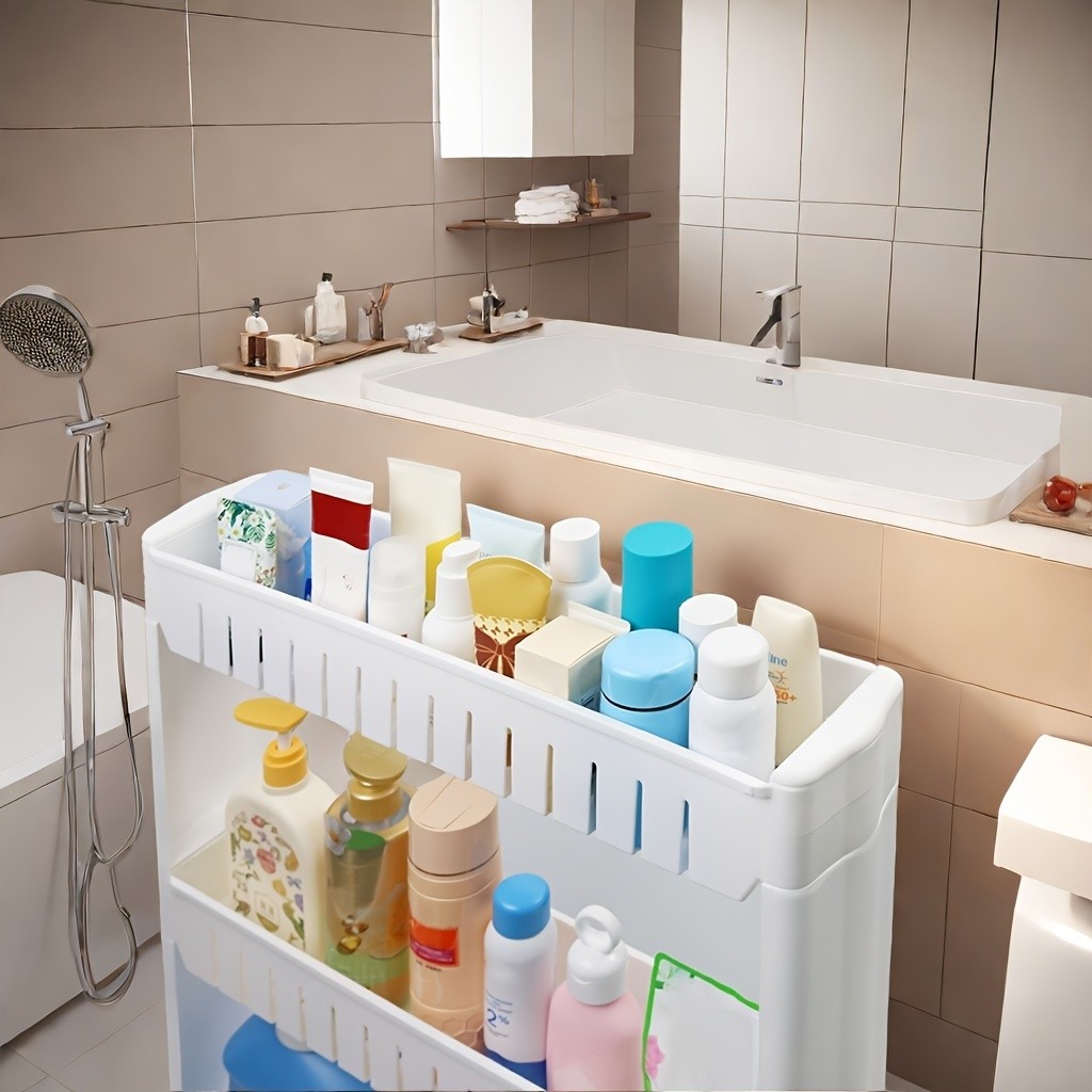 LDQ 3-Layer Super Narrow Refrigerator Gap Organizer – Free-Standing Slim Trolley Cart for Kitchen, Bathroom & Living Room Storage