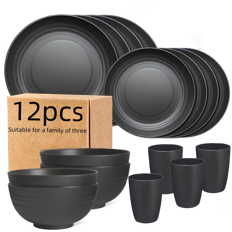 LDQ Unbreakable Plastic Dinnerware Set – 12pcs/16pcs Microwave & Dishwasher-Safe Plates, Bowls & Cups for Parties & Everyday Use