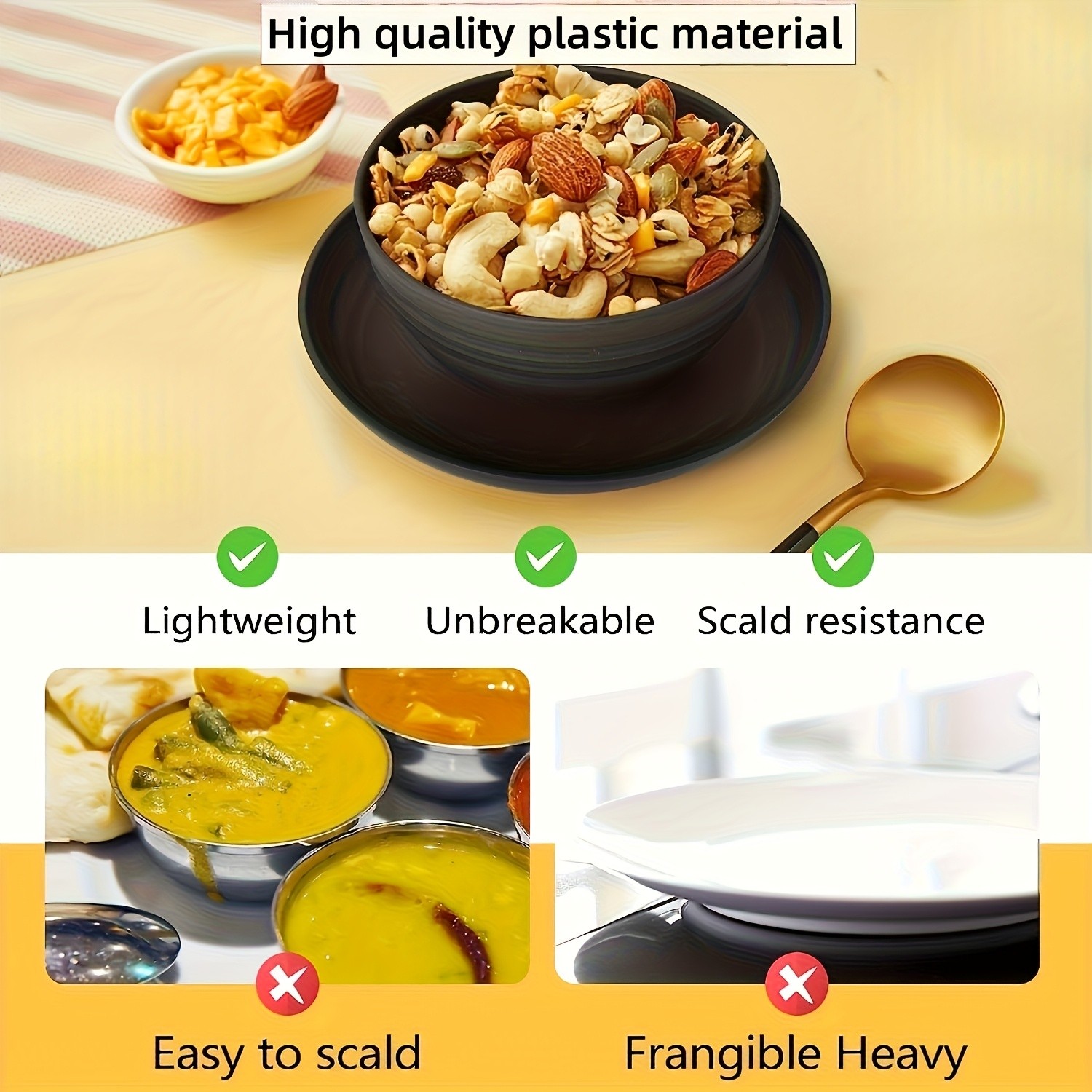 LDQ Unbreakable Plastic Dinnerware Set – 12pcs/16pcs Microwave & Dishwasher-Safe Plates, Bowls & Cups for Parties & Everyday Use