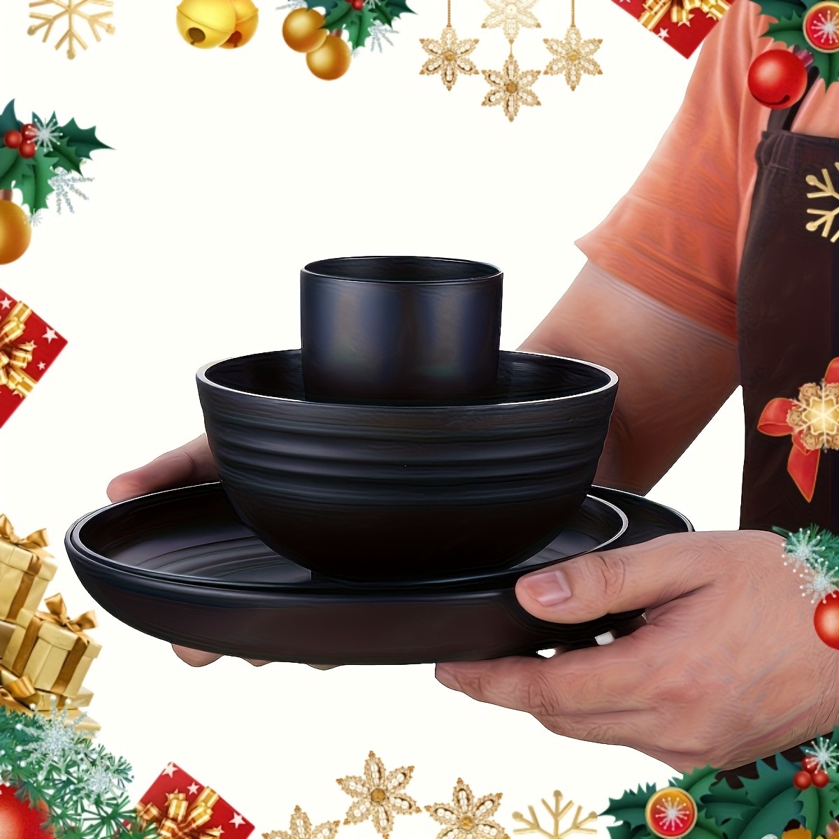 LDQ Unbreakable Plastic Dinnerware Set – 12pcs/16pcs Microwave & Dishwasher-Safe Plates, Bowls & Cups for Parties & Everyday Use