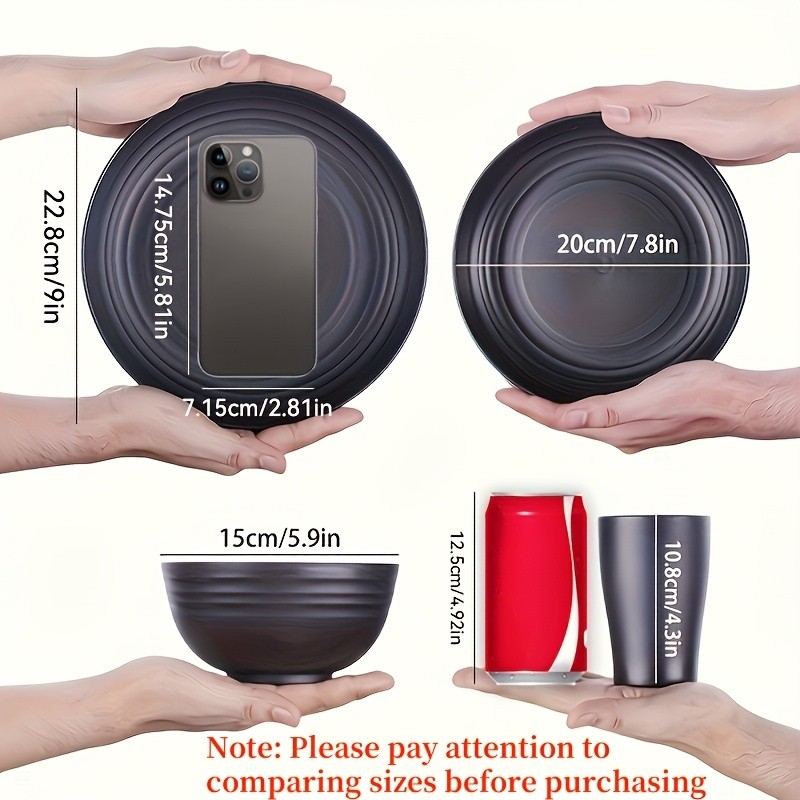 LDQ Unbreakable Plastic Dinnerware Set – 12pcs/16pcs Microwave & Dishwasher-Safe Plates, Bowls & Cups for Parties & Everyday Use