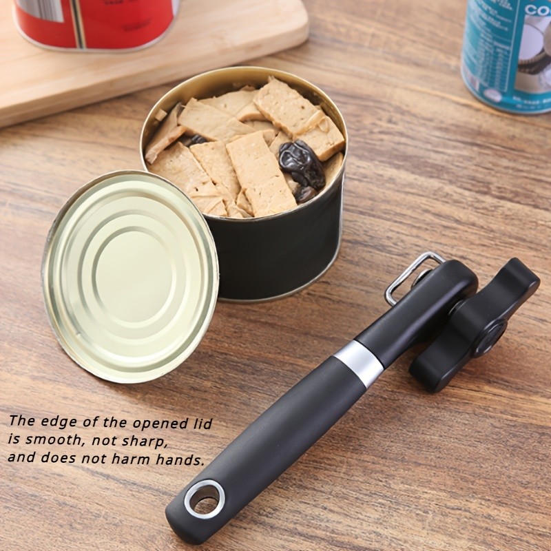 LDQ Stainless Steel TLDOD Manual Can Opener – Quick Side-Opening Kitchen Tool with Ergonomic Black Handle