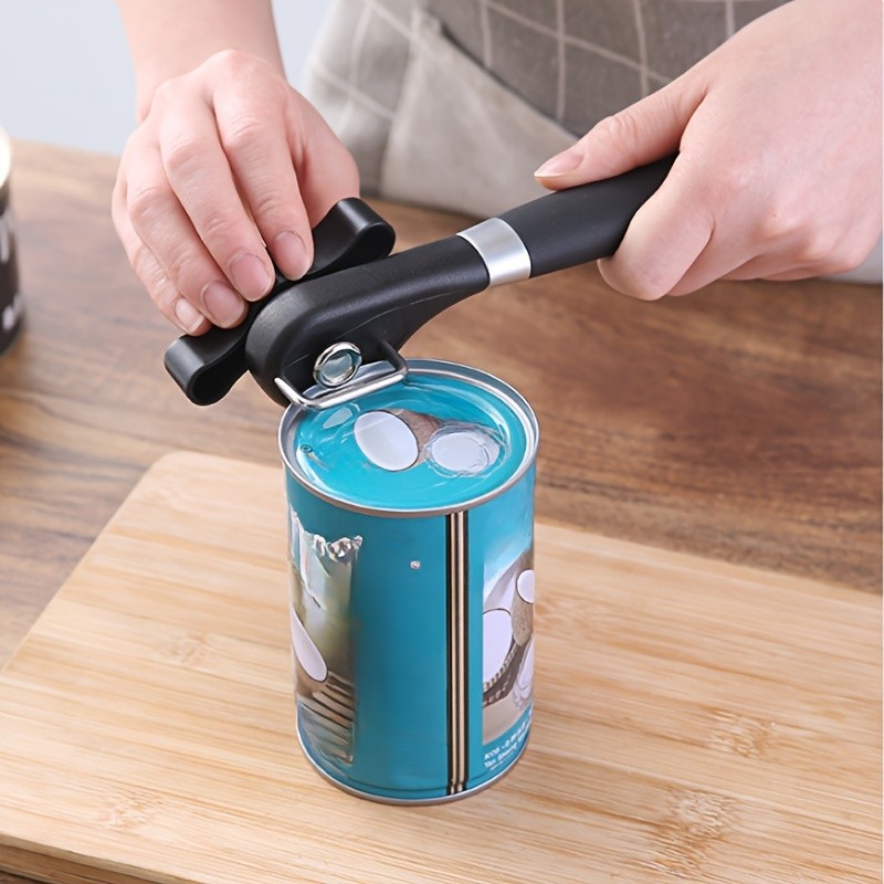 LDQ Stainless Steel TLDOD Manual Can Opener – Quick Side-Opening Kitchen Tool with Ergonomic Black Handle