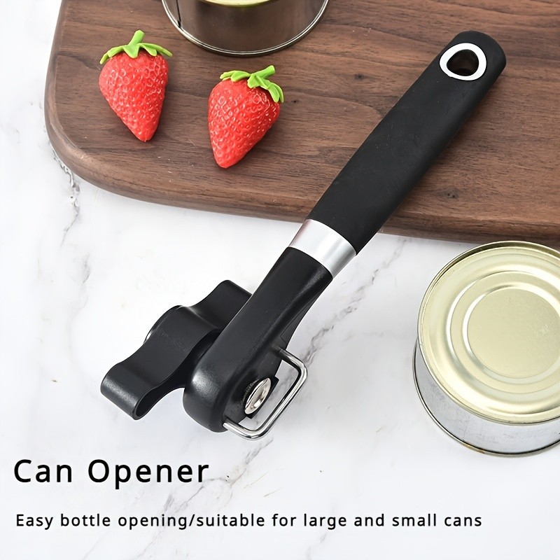 LDQ Stainless Steel TLDOD Manual Can Opener – Quick Side-Opening Kitchen Tool with Ergonomic Black Handle