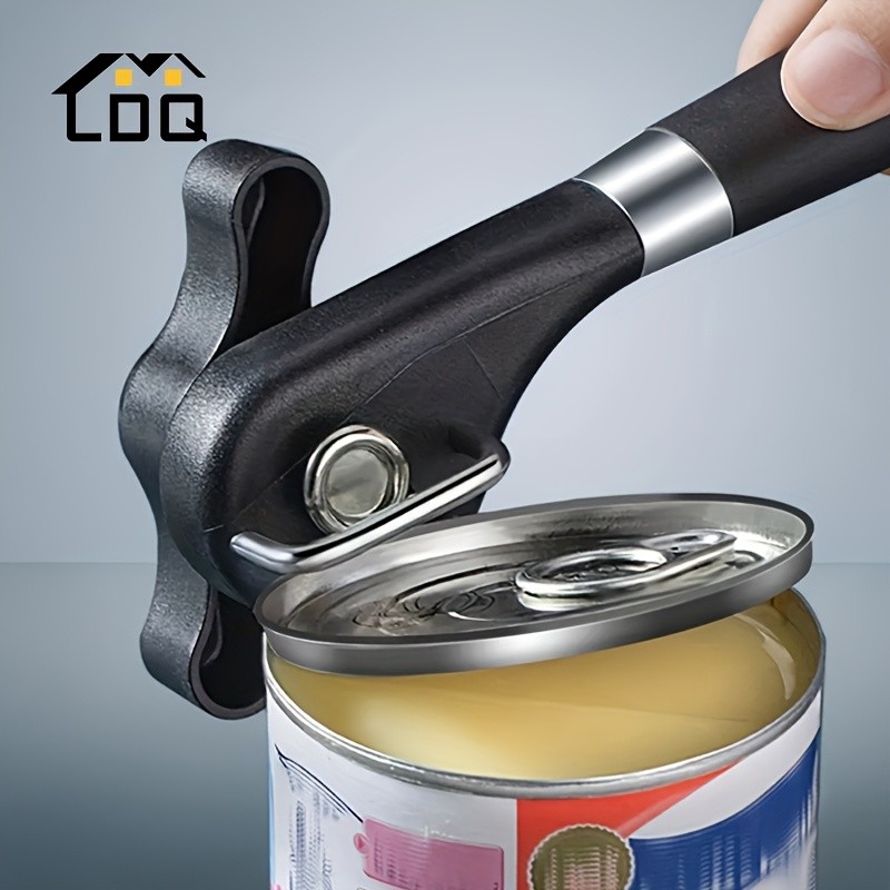 LDQ Stainless Steel TLDOD Manual Can Opener – Quick Side-Opening Kitchen Tool with Ergonomic Black Handle