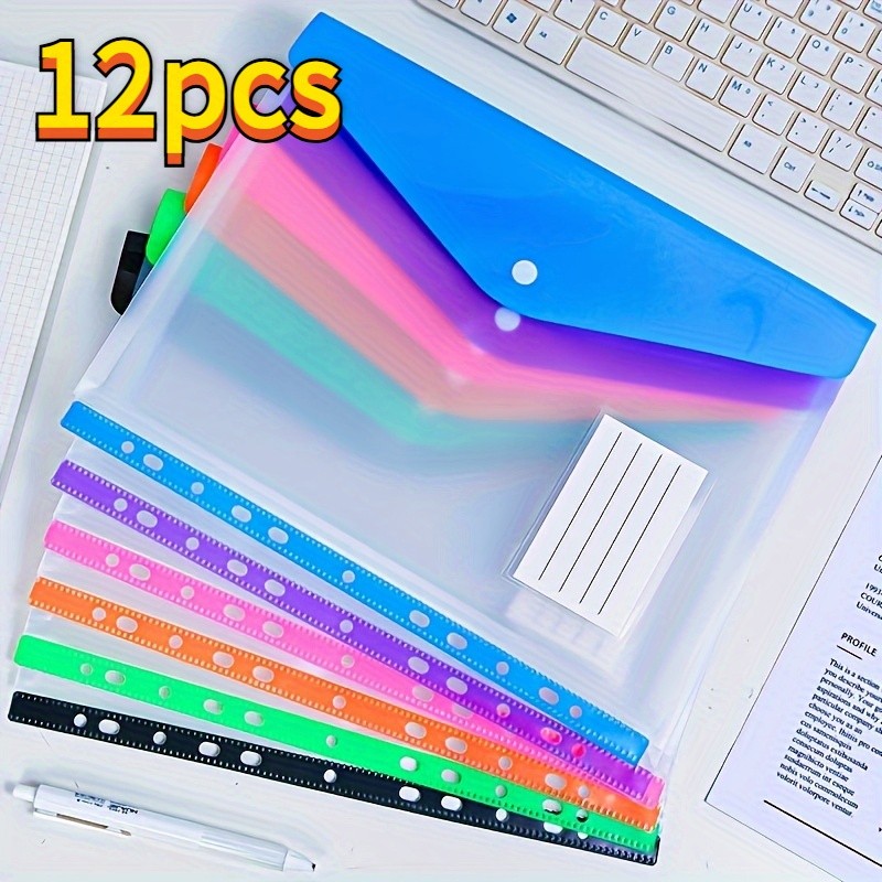 LDQ 12-Pack A4 Expanding File Folders – Heavy-Duty PP Document Organizers with Push-Button Lock & 11-Ring Binder Pockets