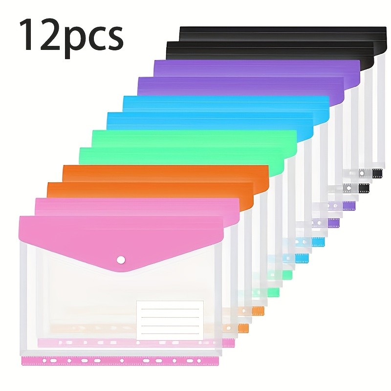 LDQ 12-Pack A4 Expanding File Folders – Heavy-Duty PP Document Organizers with Push-Button Lock & 11-Ring Binder Pockets