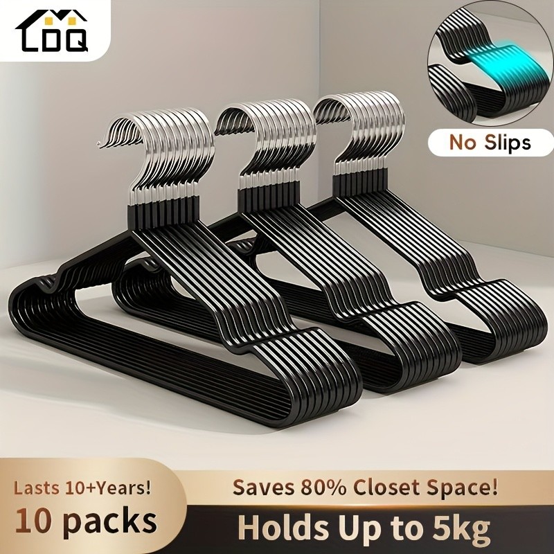 LDQ Heavy-Duty Non-Slip Metal Clothes Hangers – 10-Piece Traceless Space-Saving Set for Closets, Bedrooms & Home Storage
