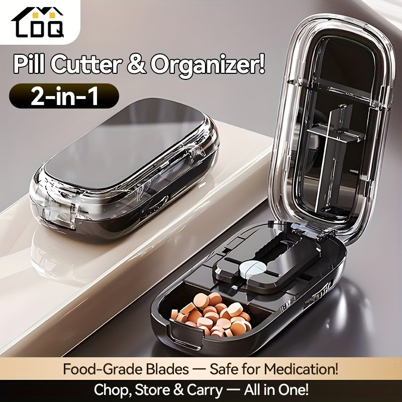 LDQ Portable Pill Cutter & Divider – Accurate One-to-Two Tablet Splitter with Easy-to-Use Medication Organizer Case