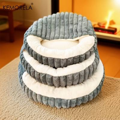KEMORELA Calming Warm Kitten Bed – Round Hooded Plush Cat Cave