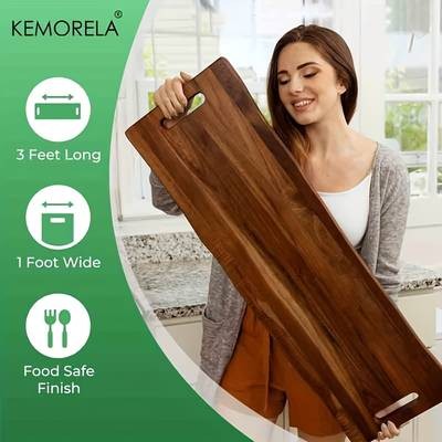 KEMORELA Extra Long Wooden Serving Board with Handles – Elegant Dark Brown Charcuterie & Cutting Board