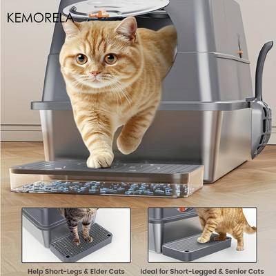 KEMORELA XL Stainless Steel Cat Litter Box with Lid – Odor-Proof, Non-Stick & Extra Large