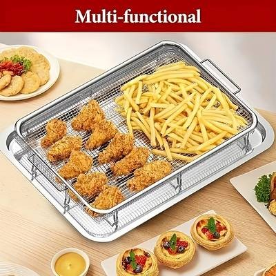 Awaoko 2pcs Stainless Steel Oil Drip Tray & Roasting Basket Set – Multi-Functional 304 Stainless Steel Pan