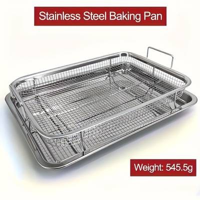 Awaoko 2pcs Stainless Steel Oil Drip Tray & Roasting Basket Set – Multi-Functional 304 Stainless Steel Pan