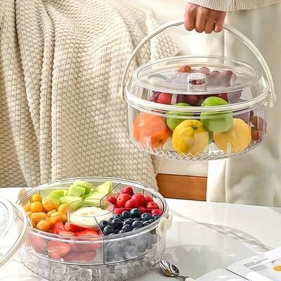Awaoko Transparent Divided Vegetable Serving Tray with Lid – Rotating Party Fruit Plate & Snack Organizer