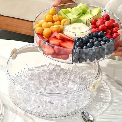 Awaoko Transparent Divided Vegetable Serving Tray with Lid – Rotating Party Fruit Plate & Snack Organizer