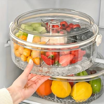 Awaoko Transparent Divided Vegetable Serving Tray with Lid – Rotating Party Fruit Plate & Snack Organizer