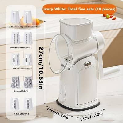 Awaoko Multi-Function Rotating Manual Vegetable Slicer – 10-Blade Stainless Steel Grater