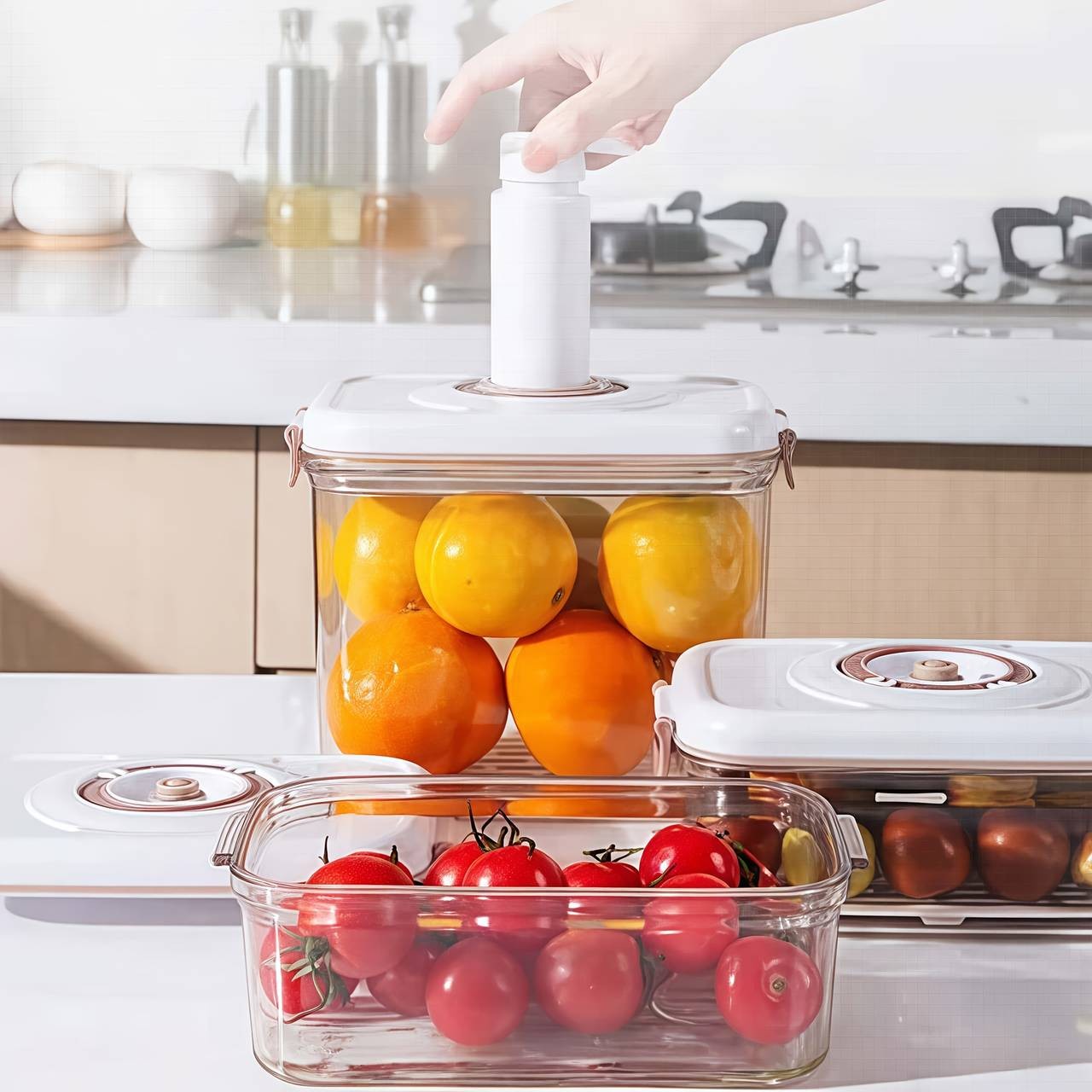 Awaoko Vacuum Timer Freshness Box Set (1pc / 3pcs) – Square Acrylic Food Storage with Drainage Partition & Vacuum Pump