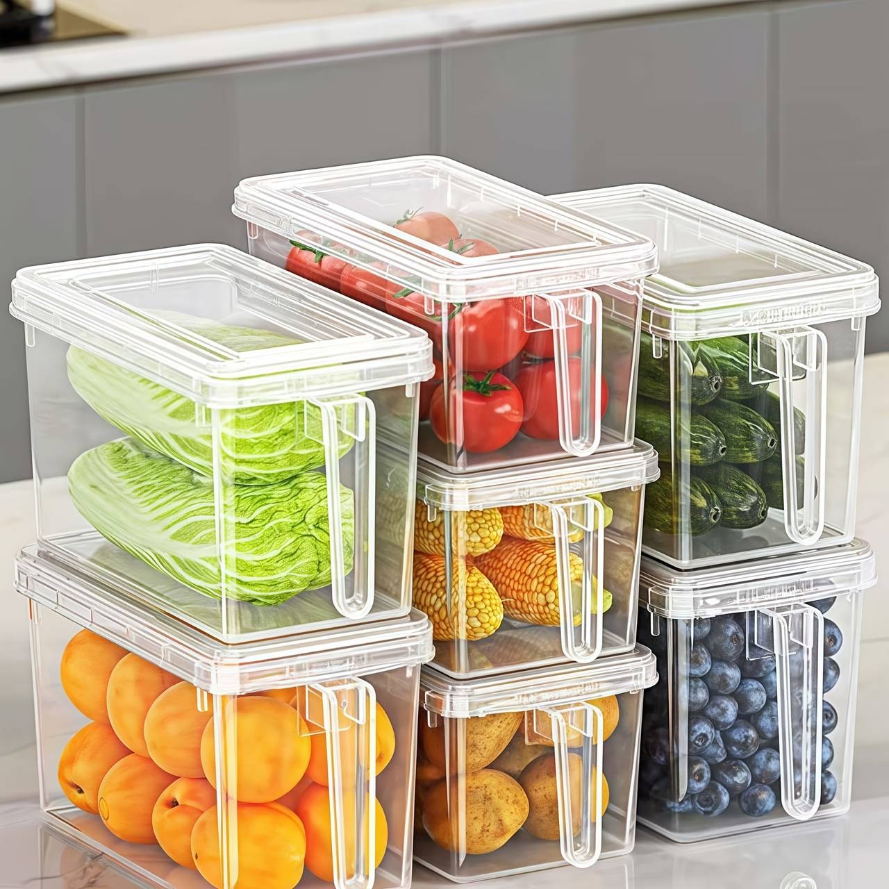 Awaoko 3pcs Large Refrigerator Storage Containers with Handles – Durable Stackable Fridge & Pantry Bins