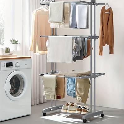 NLDD 4-Tier Heavy-Duty Mobile Laundry Drying Rack with Wheels – Foldable, Large-Capacity Clothes Airer