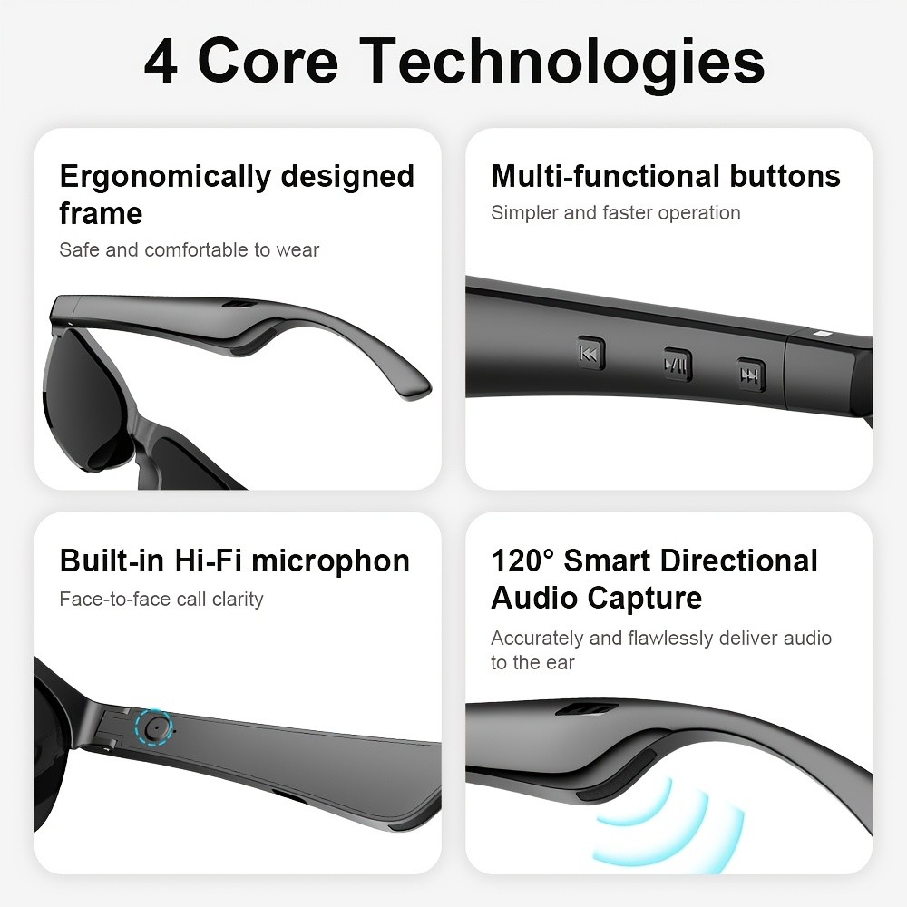 ANKRIYUL Smart Glasses – Wireless Audio Eyewear with Built-in Microphone