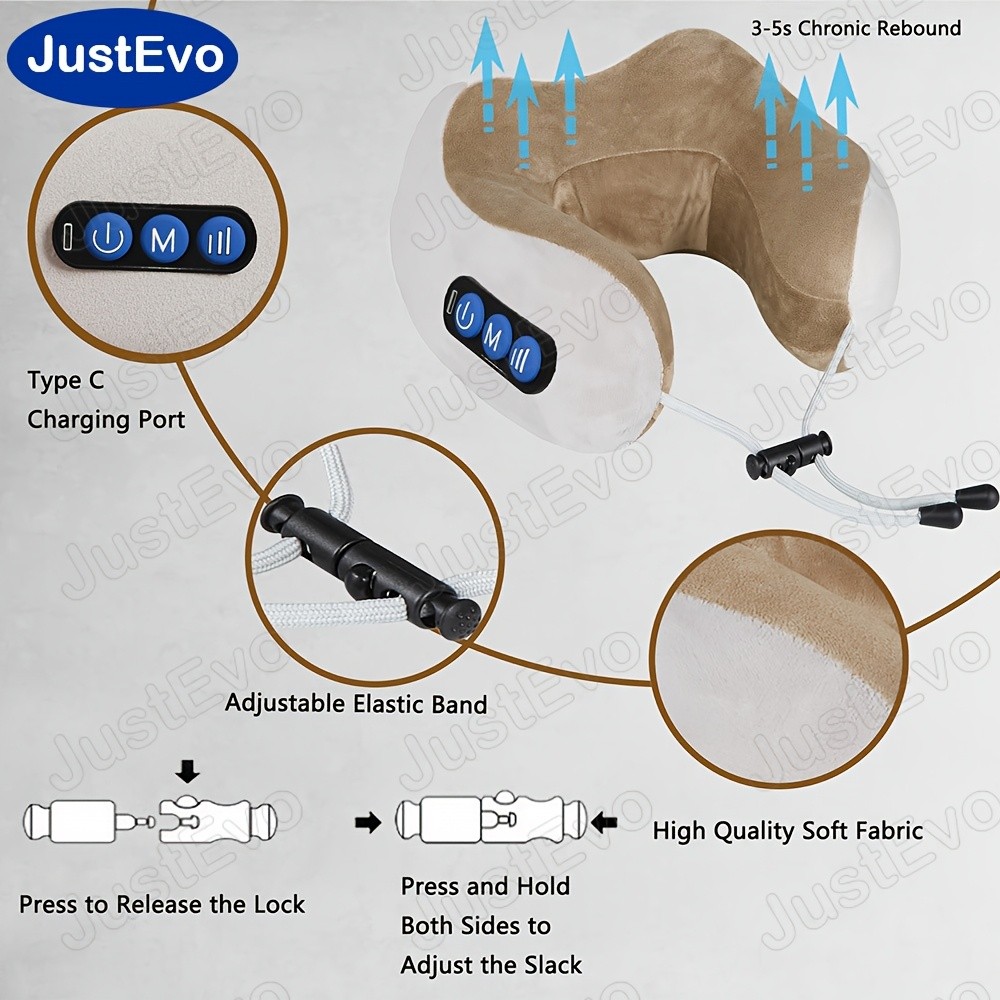 JUSTEVO PORTABLE U-SHAPED MEMORY FOAM ACUPRESSURE MASSAGER PILLOW