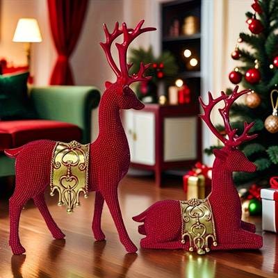NLDD Exquisite Deer Resin Craft Set (2pcs) – Elegant Beaded Deer Statues for Luxurious Home Décor