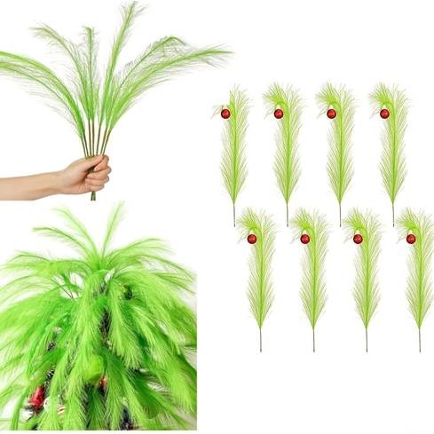 NLDD 12pcs Artificial Christmas Tree Stems – Lime Green Furry Holiday Picks with Red Berries