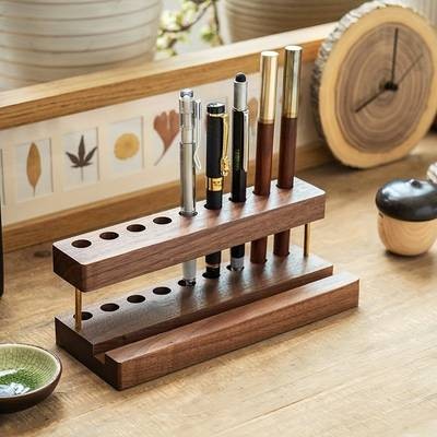 YIMUWN Walnut Wood Desk Organizer – Multifunctional Pen Holder, Phone Stand & Storage