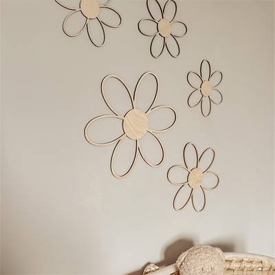 YIMUWN Nordic Style Wooden Daisy Wall Decor – Self-Adhesive, Reusable Floral Cut-Out Wall Art