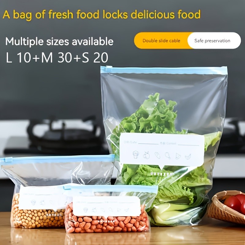 LDQ 60pcs Leak-Proof Food Storage Bag Set – Reusable Multi-Size Kitchen Organisers for Fresher NZ Ingredients