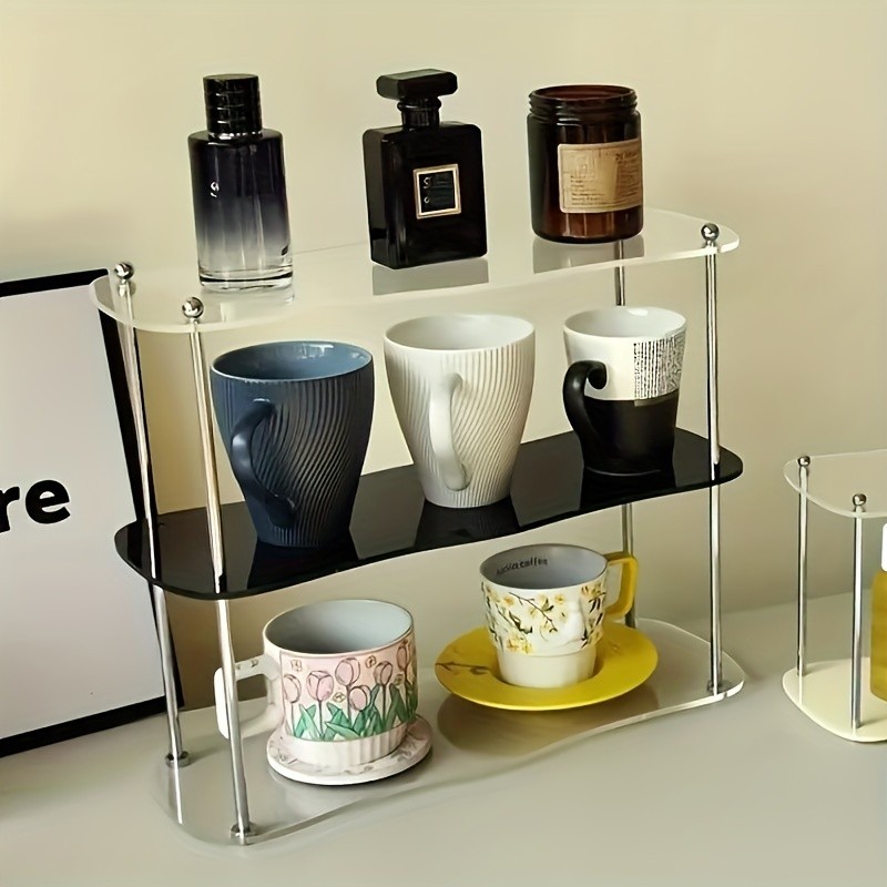 LDQ Two-Tier Acrylic Desktop Shelf – Detachable Space-Saving Organiser for NZ Beauty & Workspaces