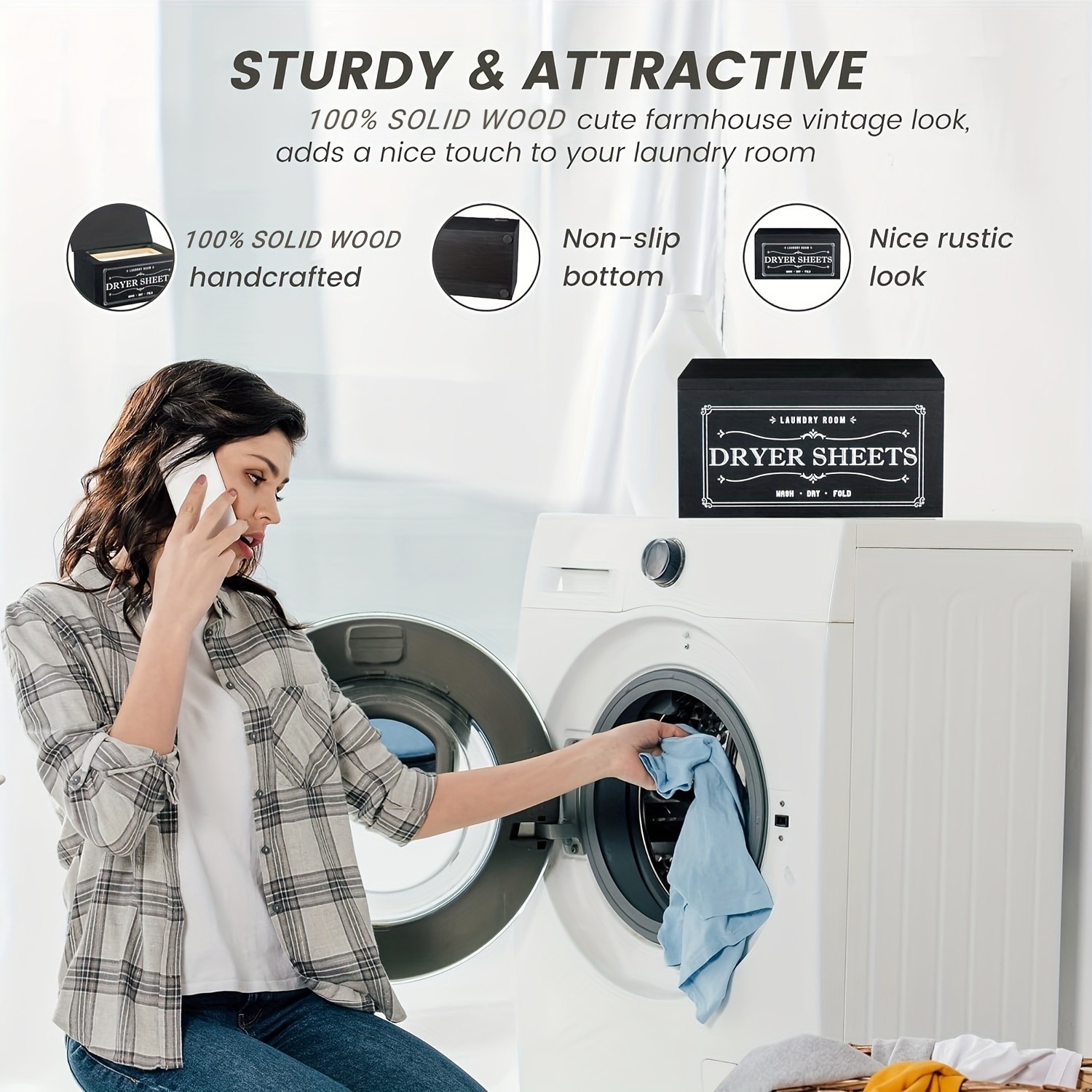 LDQ Rustic Dryer Sheet Holder – Hinged-Lid Farmhouse Container for Neat NZ Laundry Storage & Organisation