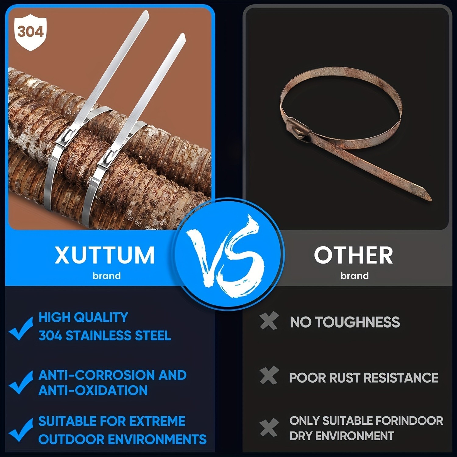 LDQ Heavy-Duty Stainless Steel Zip Ties – 100pcs Rustproof Self-Locking Fasteners for NZ Vehicles, Machinery & Outdoor Use