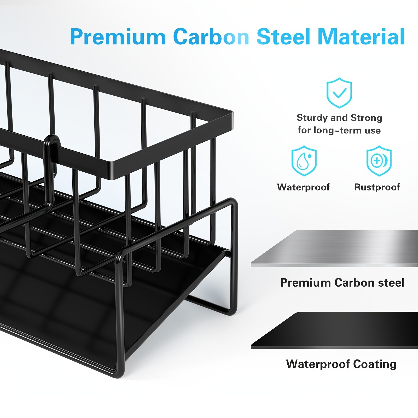 MCMLS Carbon Steel Sink Caddy – Heavy-Duty Black Countertop Rack for Smart NZ Kitchen Organisation