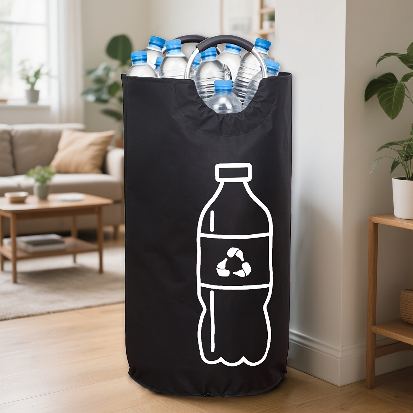 MCMLS Extra-Large Foldable Recycling Bin – Cylindrical Open-Top Storage Basket for NZ Bottles & Home Organisation