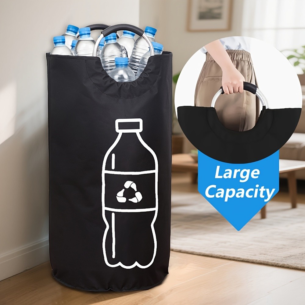MCMLS Extra-Large Foldable Recycling Bin – Cylindrical Open-Top Storage Basket for NZ Bottles & Home Organisation