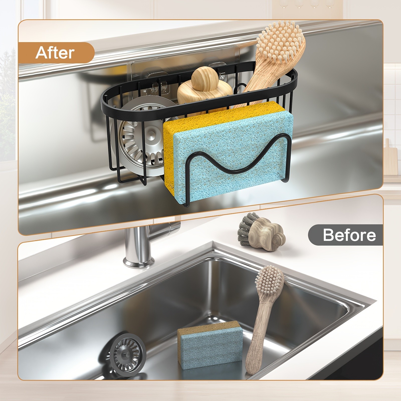 MCMLS 2-in-1 Stainless Steel Wall-Mounted Sink Caddy – Heavy-Duty Over-Sink Storage Rack for Modern NZ Kitchens