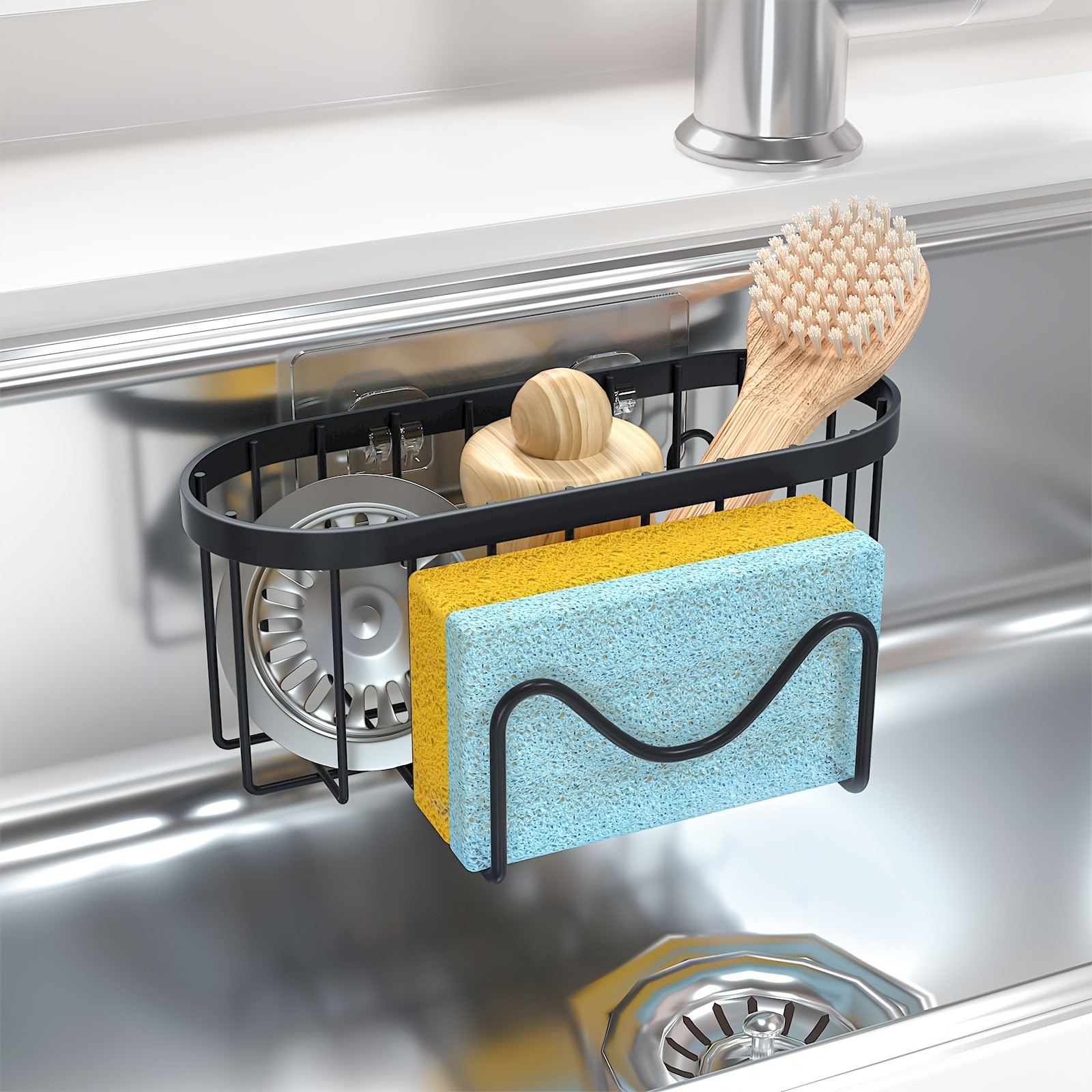 MCMLS 2-in-1 Stainless Steel Wall-Mounted Sink Caddy – Heavy-Duty Over-Sink Storage Rack for Modern NZ Kitchens