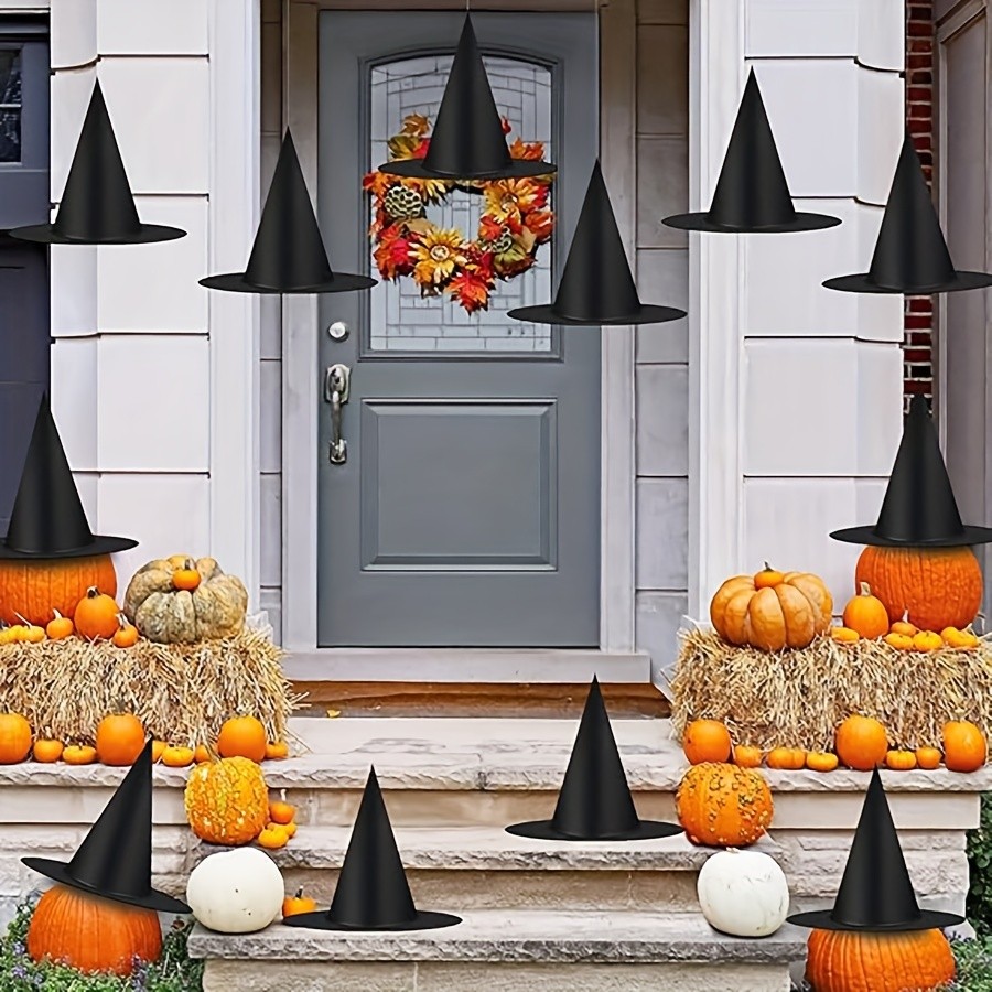 MCMLS Halloween Floating Witch Hat Set – 12pcs Black Hanging Wizard Hats for NZ Indoor & Outdoor Party Décor