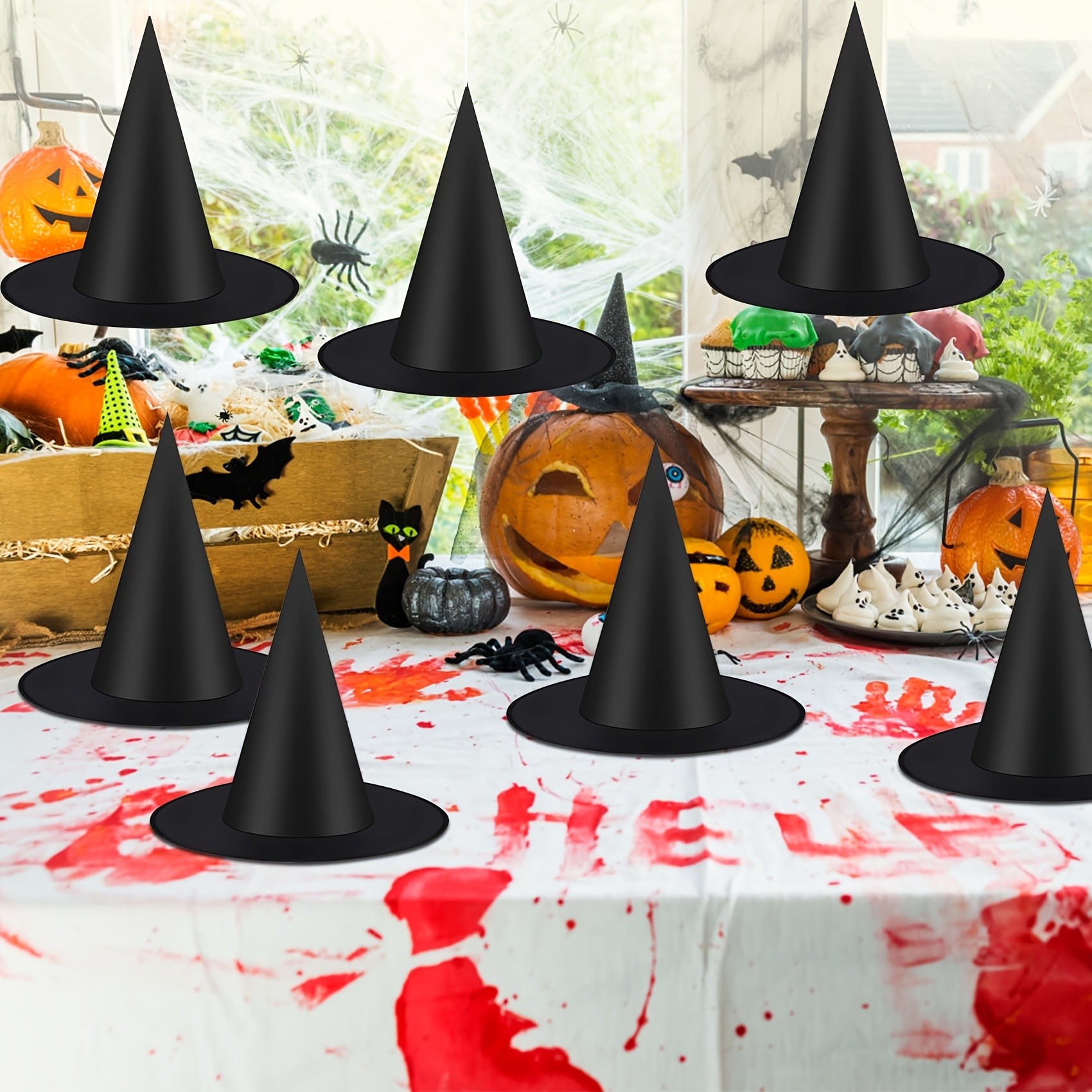 MCMLS Halloween Floating Witch Hat Set – 12pcs Black Hanging Wizard Hats for NZ Indoor & Outdoor Party Décor
