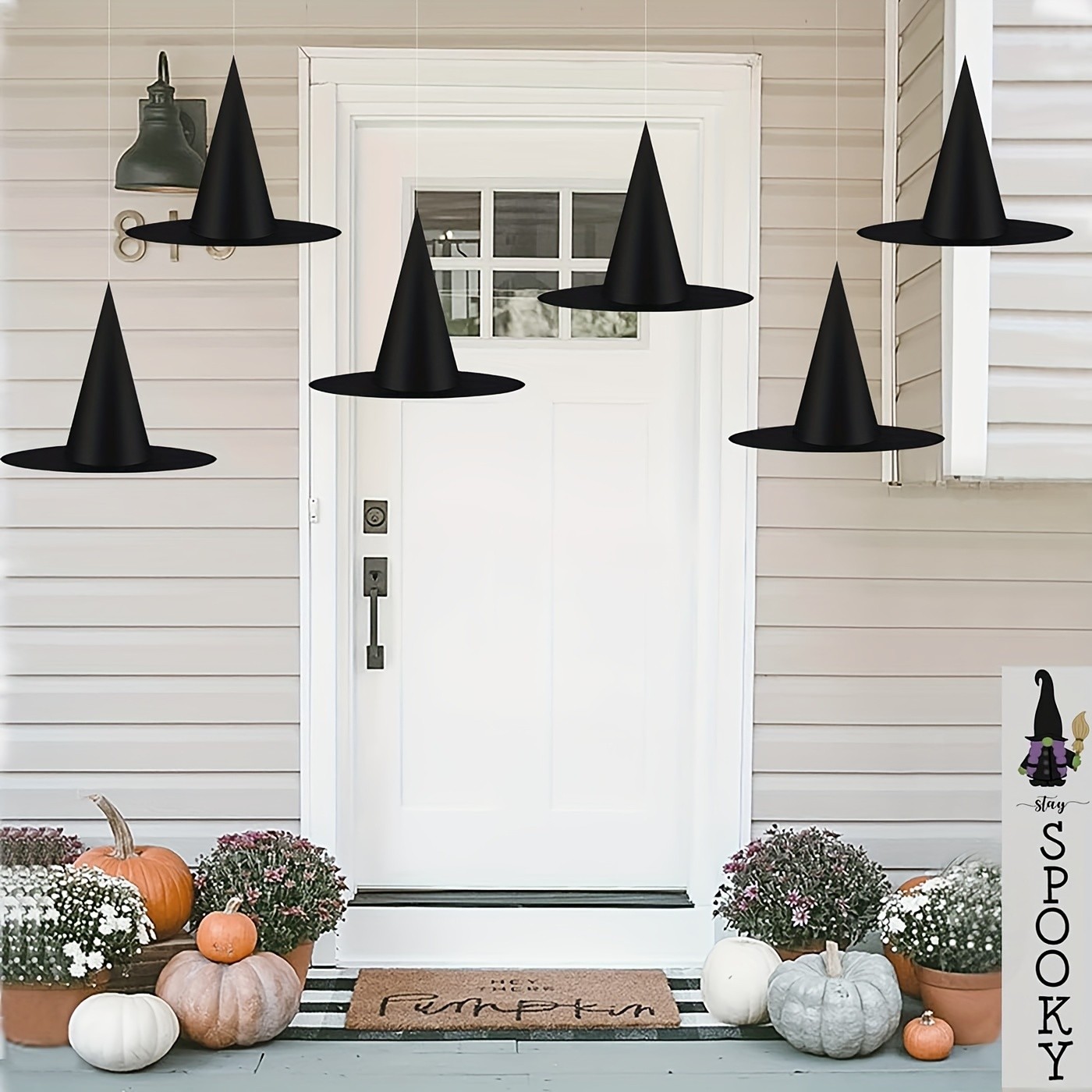 MCMLS Halloween Floating Witch Hat Set – 12pcs Black Hanging Wizard Hats for NZ Indoor & Outdoor Party Décor