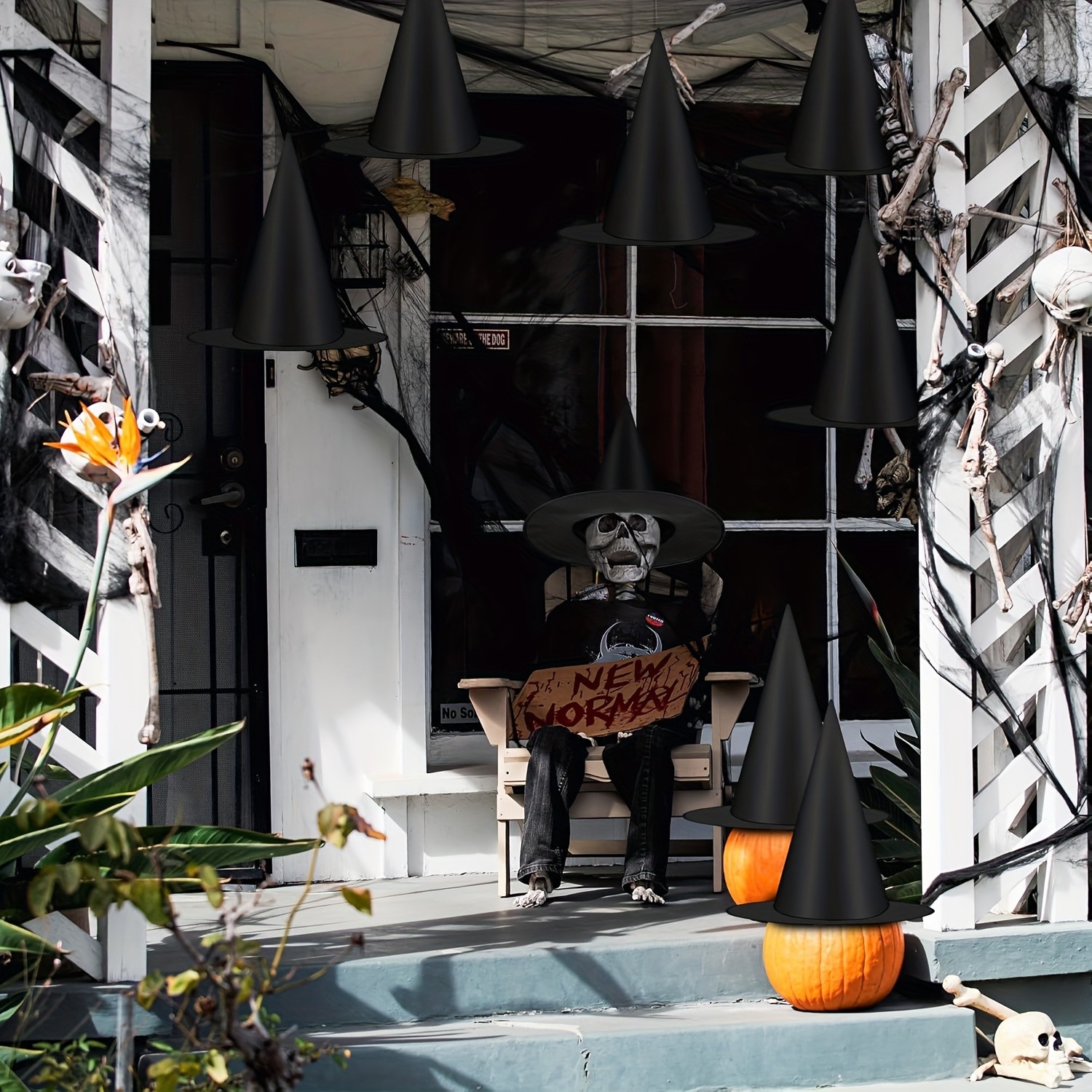 MCMLS Halloween Floating Witch Hat Set – 12pcs Black Hanging Wizard Hats for NZ Indoor & Outdoor Party Décor